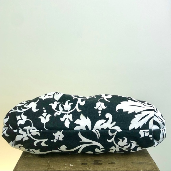 Floral Large Clutch Wooden Hand Bag Black White Summer Spring 100% Cotton Chic - Picture 4 of 16